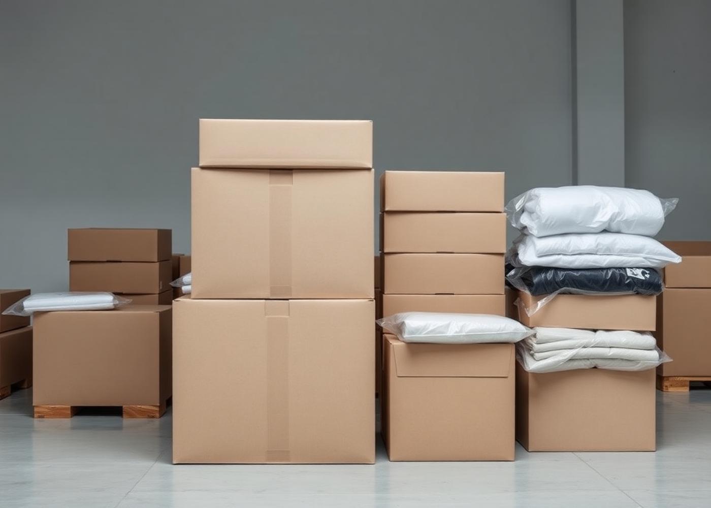 Packed and poly-bagged garments in cartons