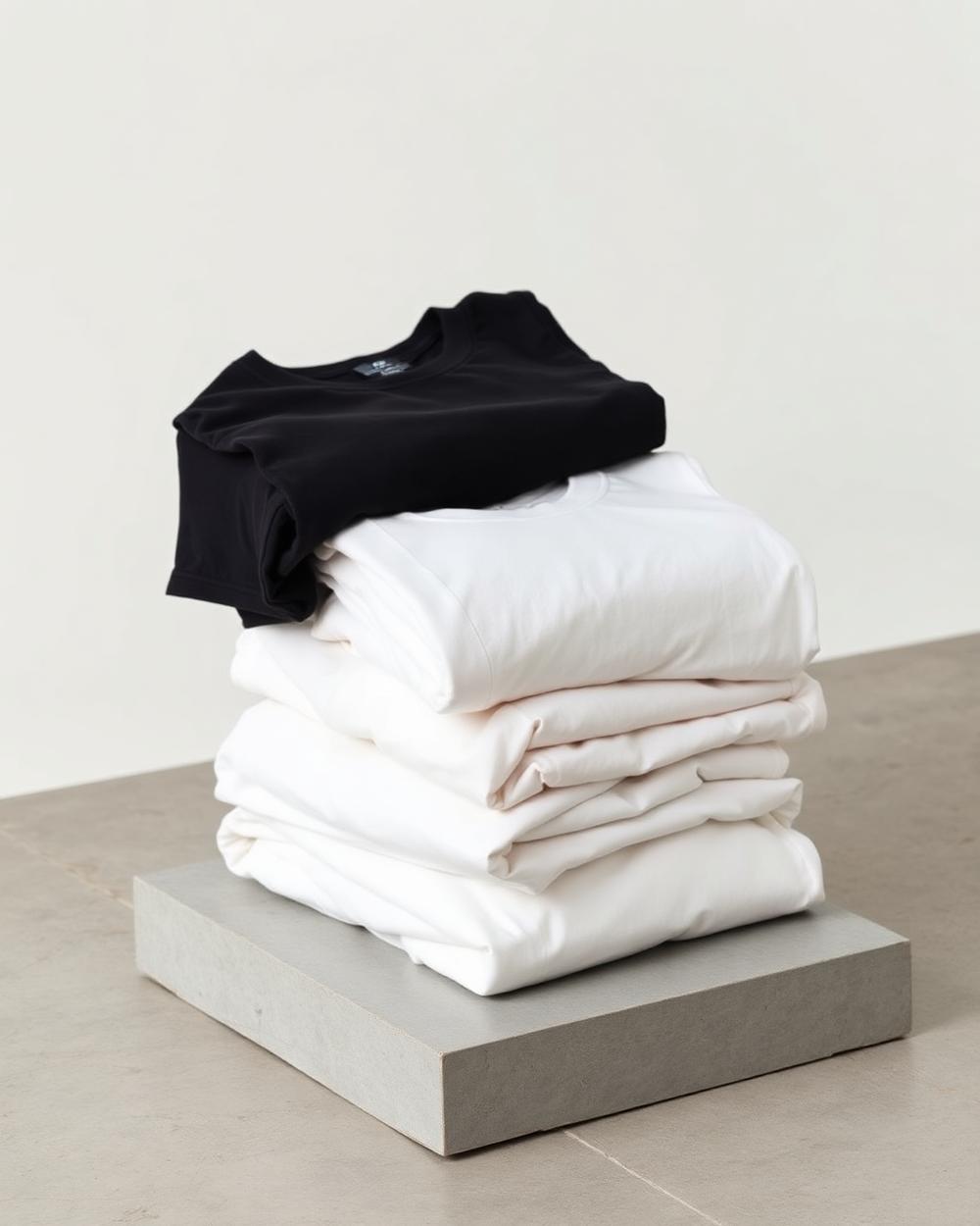 Stack of blank heavyweight t-shirts